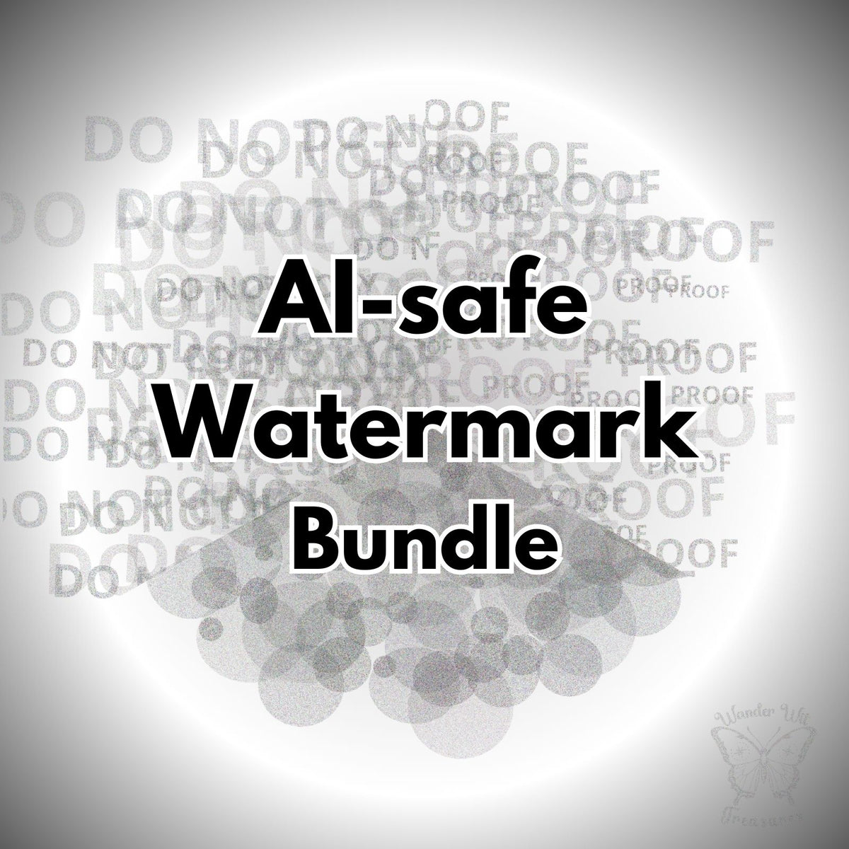 AI-safe watermark bundle with three AI-resistant watermark styles, transparent PNG files, including word clouds and point cloud pattern.