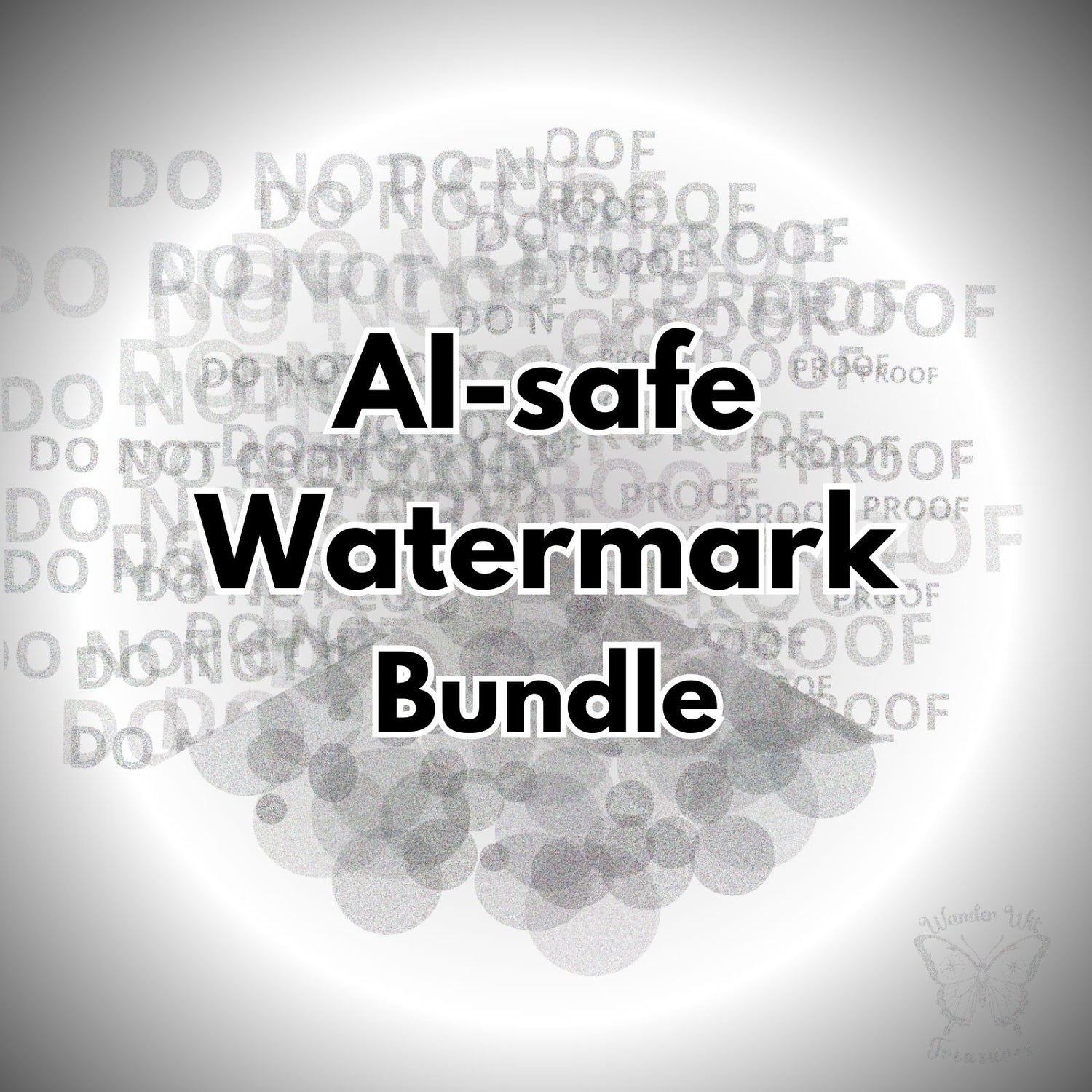 AI-safe watermark bundle with three AI-resistant watermark styles, transparent PNG files, including word clouds and point cloud pattern.