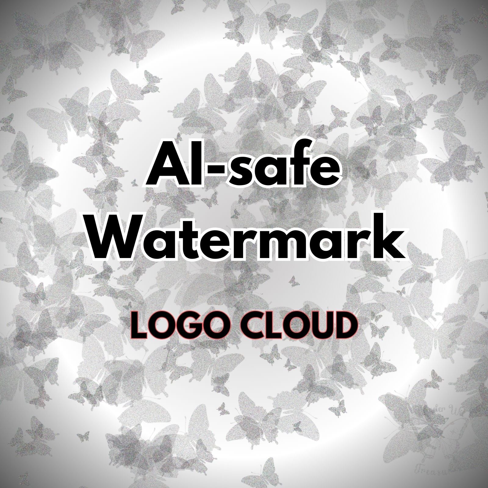 Text 'Al-safe Watermark' and 'Logo Cloud' on a background of butterfly shapes.