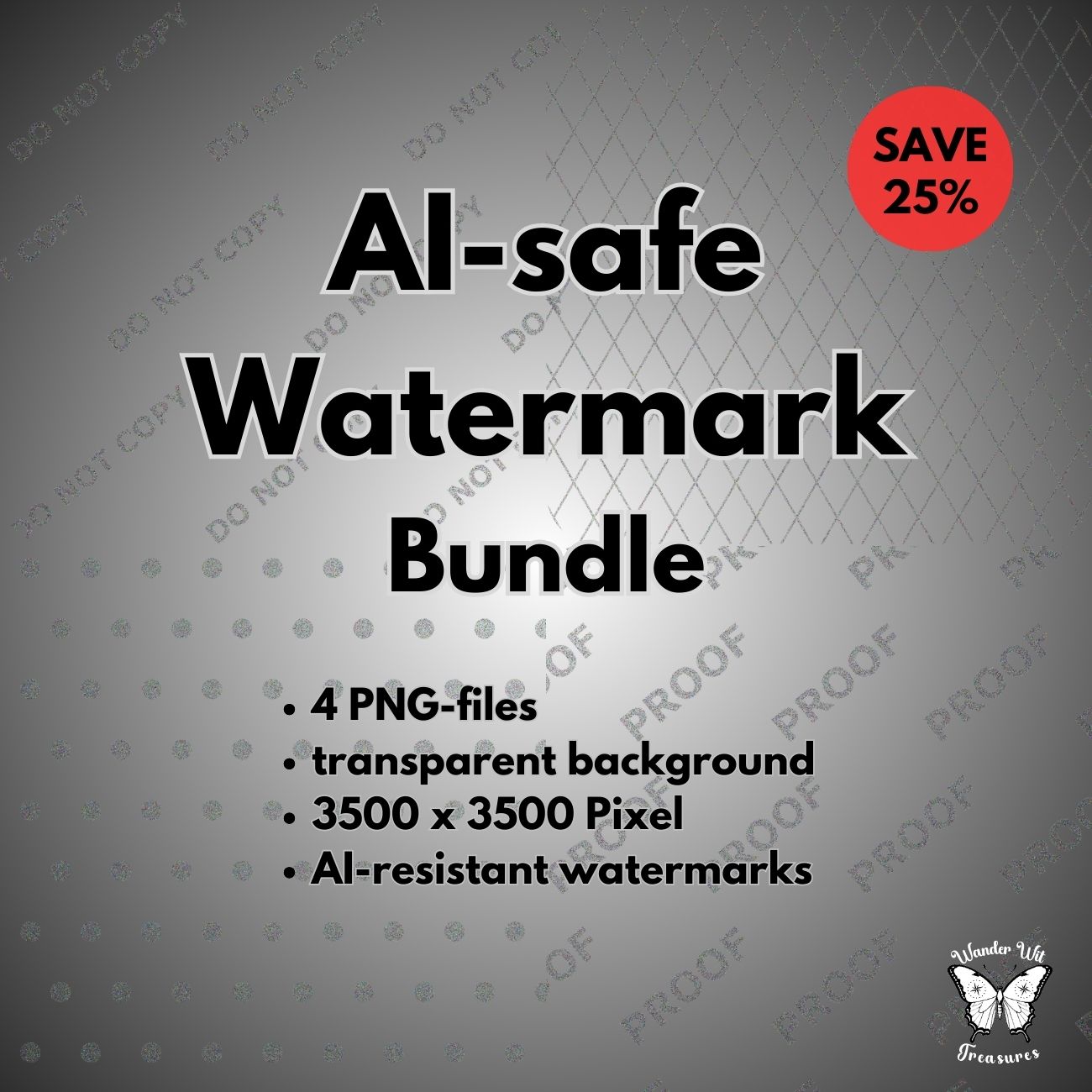 Ai-resistant Watermark Bundle of 4 - Linegrid, Pointgrid, "Do Not Copy" & "Proof"